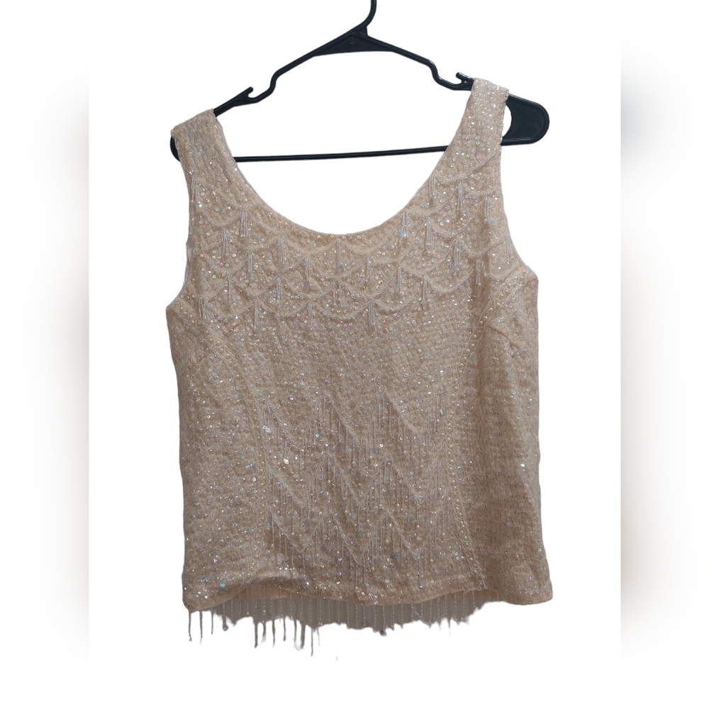 Vintage 1960s Mai Jacob Hong Kong Sequined Beaded Wool Tank Medium READ DESCRIPT